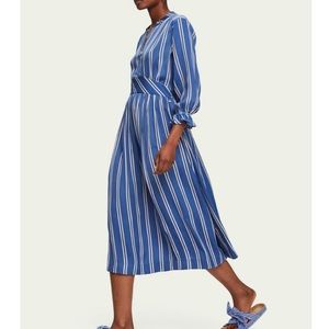 Maison Scotch Blue with Cream Stripe Midi Dress